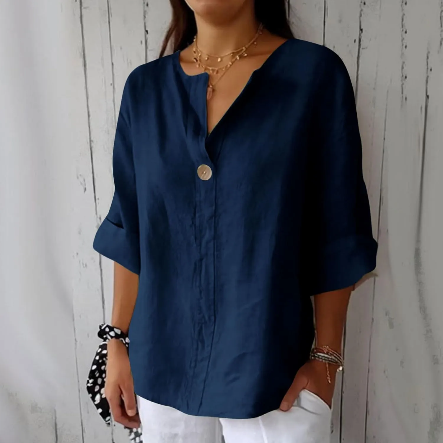 Womens Cotton Linen Tops Summer Short Sleeve V Neck T Shirts Lightweight Breathable Soft Tees Beach Vacation Shirt