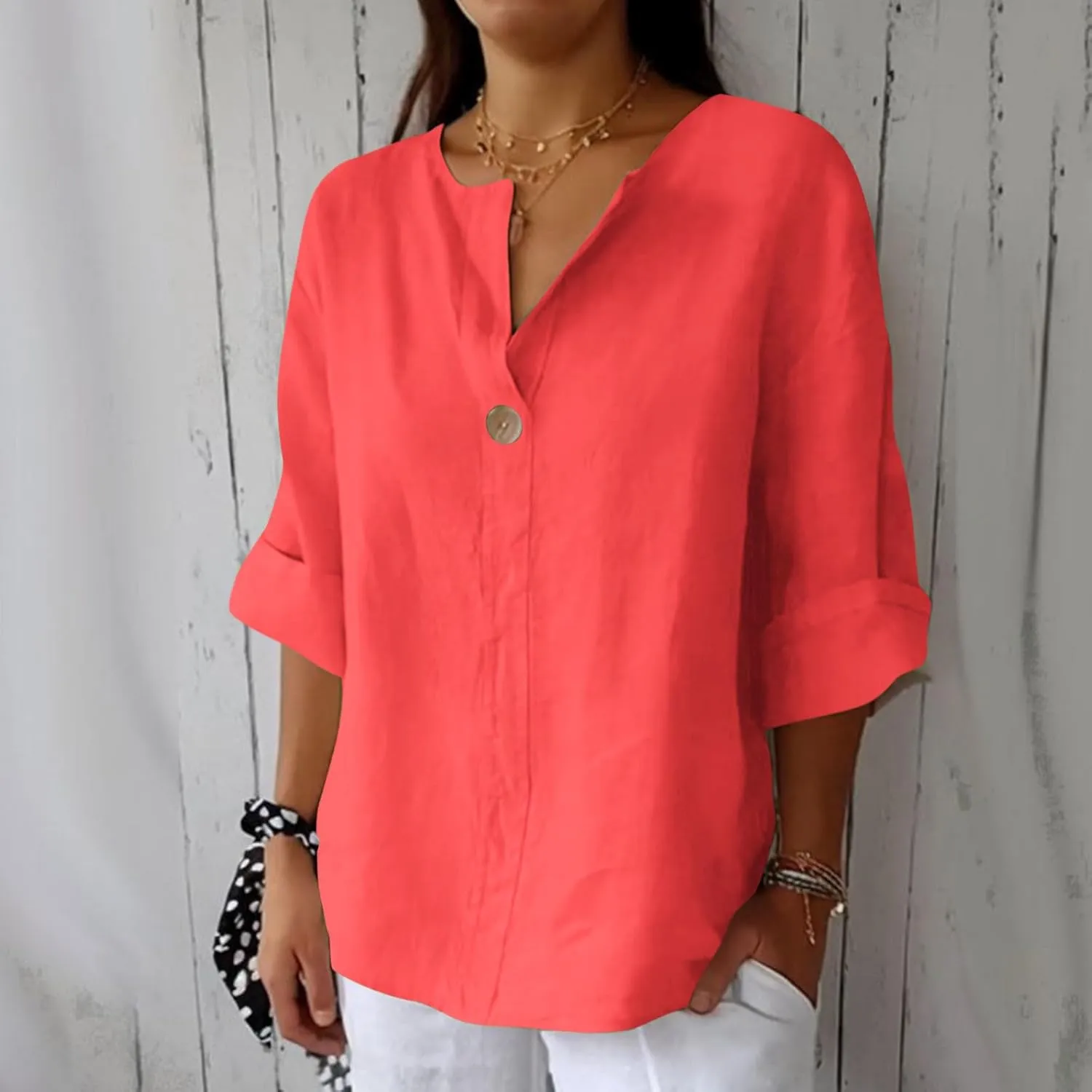 Womens Cotton Linen Tops Summer Short Sleeve V Neck T Shirts Lightweight Breathable Soft Tees Beach Vacation Shirt