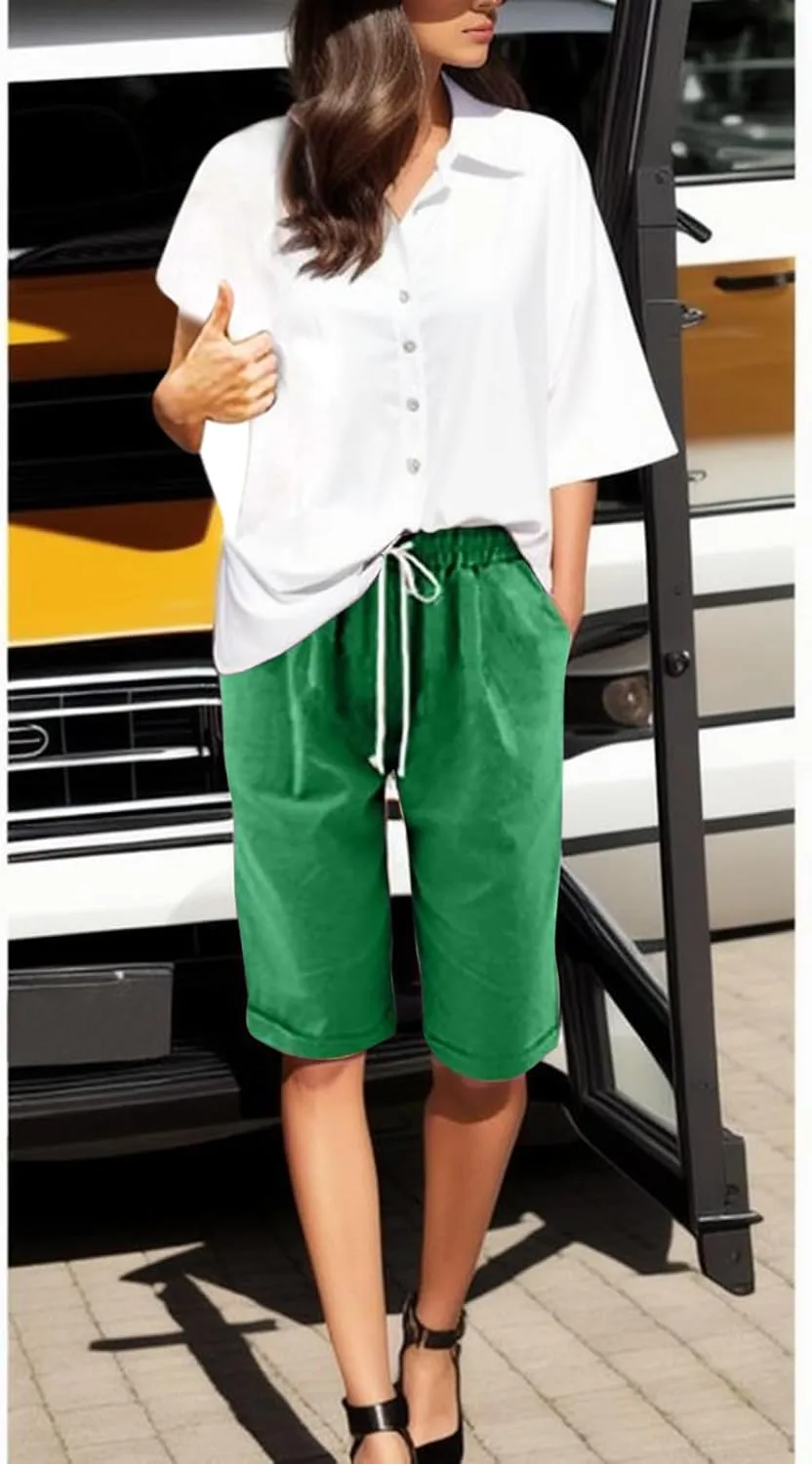Womens Cotton Sweat Shorts Casual 2024 Summer Loose Athletic Short Drawstring Waist Lounge Running Shorts with Pockets