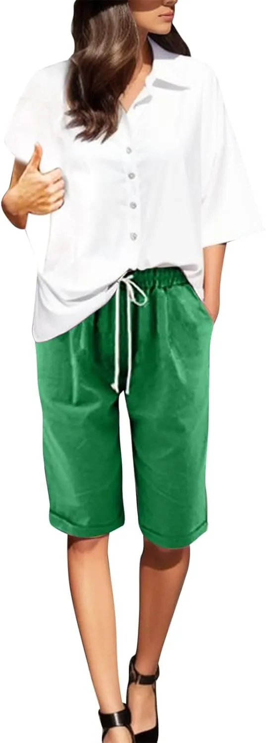 Womens Cotton Sweat Shorts Casual 2024 Summer Loose Athletic Short Drawstring Waist Lounge Running Shorts with Pockets
