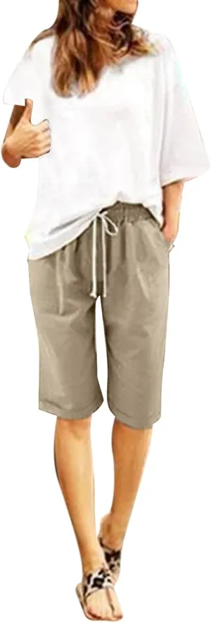 Womens Cotton Sweat Shorts Casual 2024 Summer Loose Athletic Short Drawstring Waist Lounge Running Shorts with Pockets