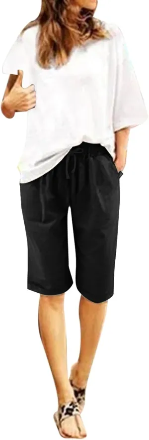 Womens Cotton Sweat Shorts Casual 2024 Summer Loose Athletic Short Drawstring Waist Lounge Running Shorts with Pockets