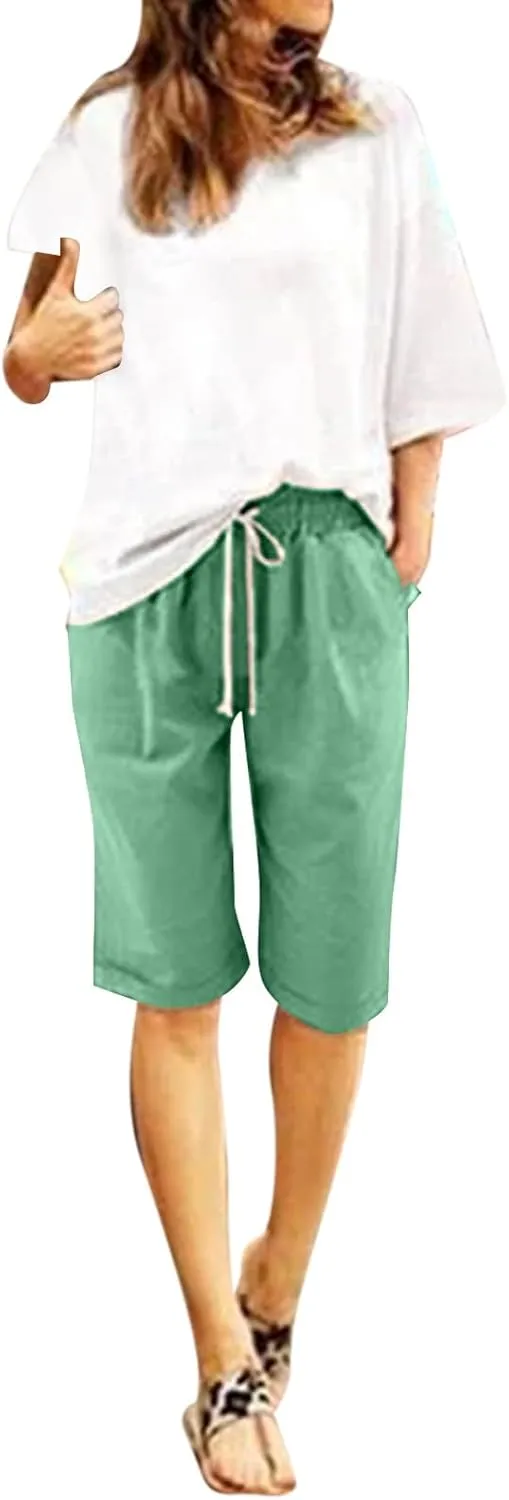 Womens Cotton Sweat Shorts Casual 2024 Summer Loose Athletic Short Drawstring Waist Lounge Running Shorts with Pockets