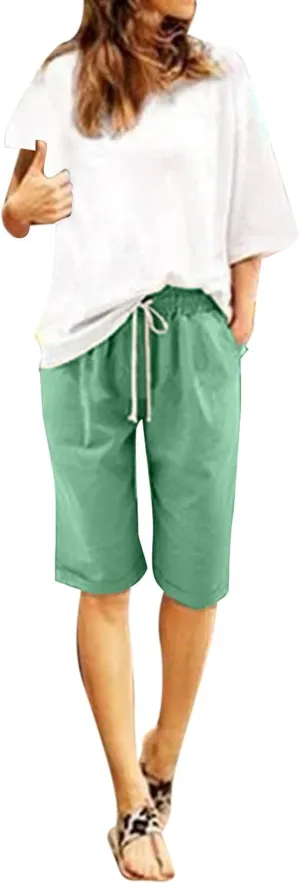 Womens Cotton Sweat Shorts Casual 2024 Summer Loose Athletic Short Drawstring Waist Lounge Running Shorts with Pockets