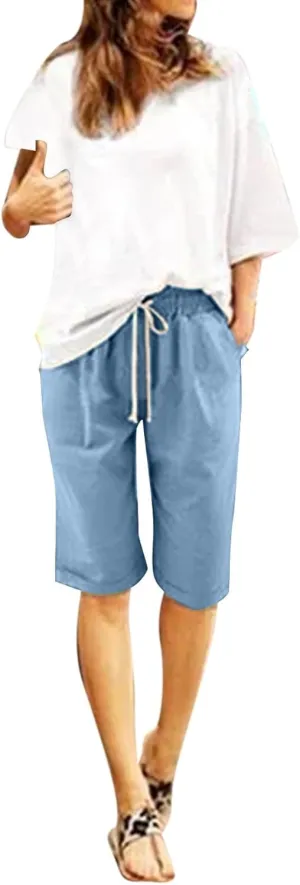 Womens Cotton Sweat Shorts Casual 2024 Summer Loose Athletic Short Drawstring Waist Lounge Running Shorts with Pockets