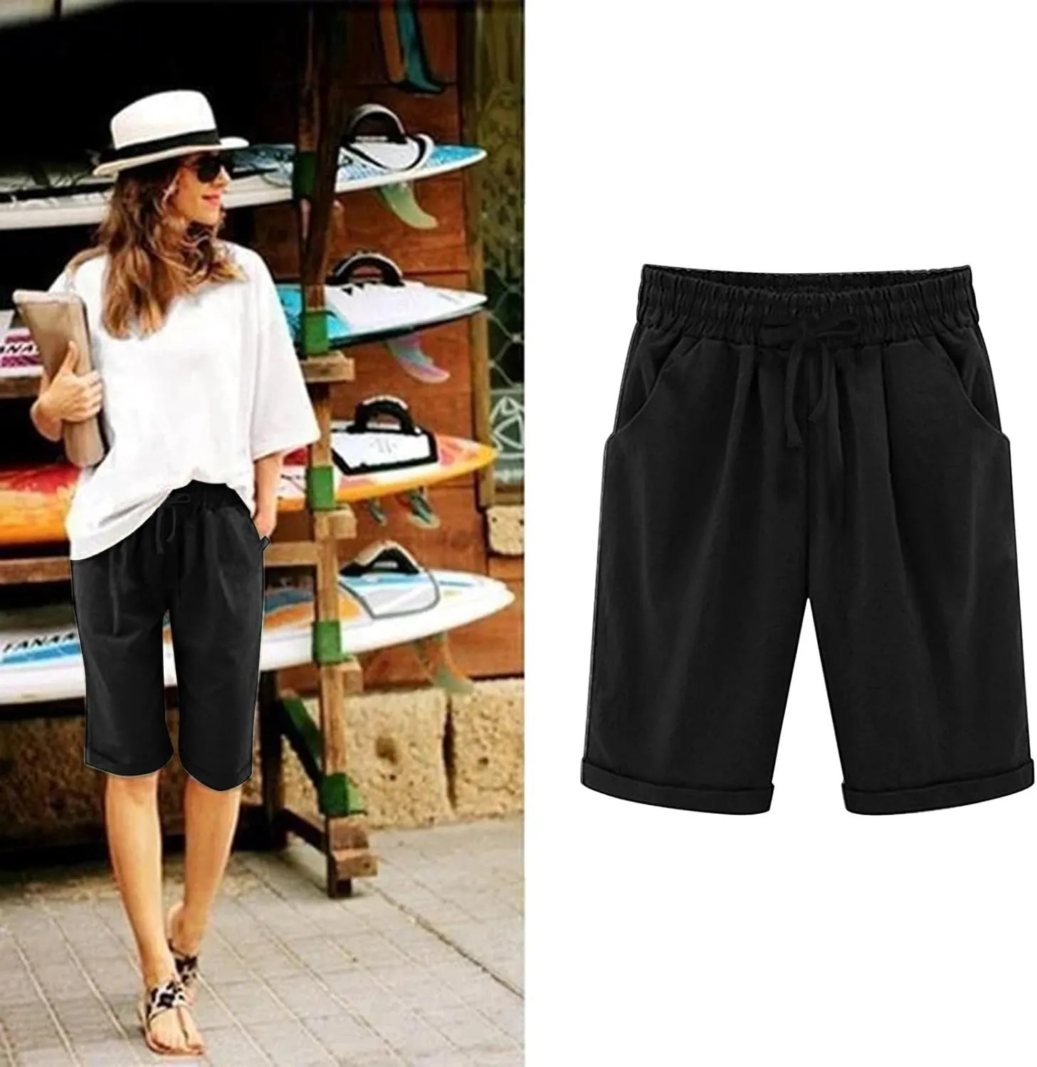 Womens Cotton Sweat Shorts Casual 2024 Summer Loose Athletic Short Drawstring Waist Lounge Running Shorts with Pockets