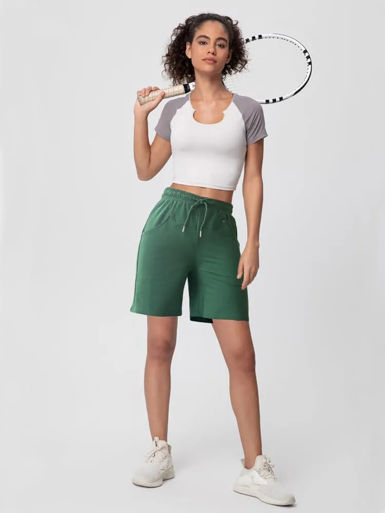 Womens Cotton Sweat Shorts Casual Summer Loose Athletic Short Drawstring Waist Lounge Running Shorts with 3 Pockets