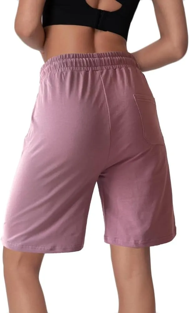 Womens Cotton Sweat Shorts Casual Summer Loose Athletic Short Drawstring Waist Lounge Running Shorts with 3 Pockets