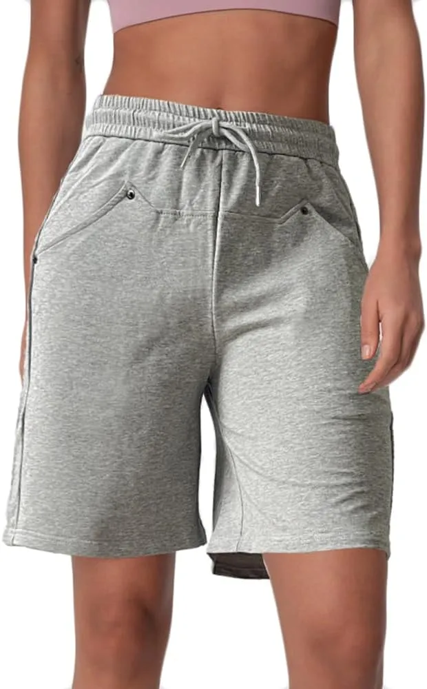 Womens Cotton Sweat Shorts Casual Summer Loose Athletic Short Drawstring Waist Lounge Running Shorts with 3 Pockets