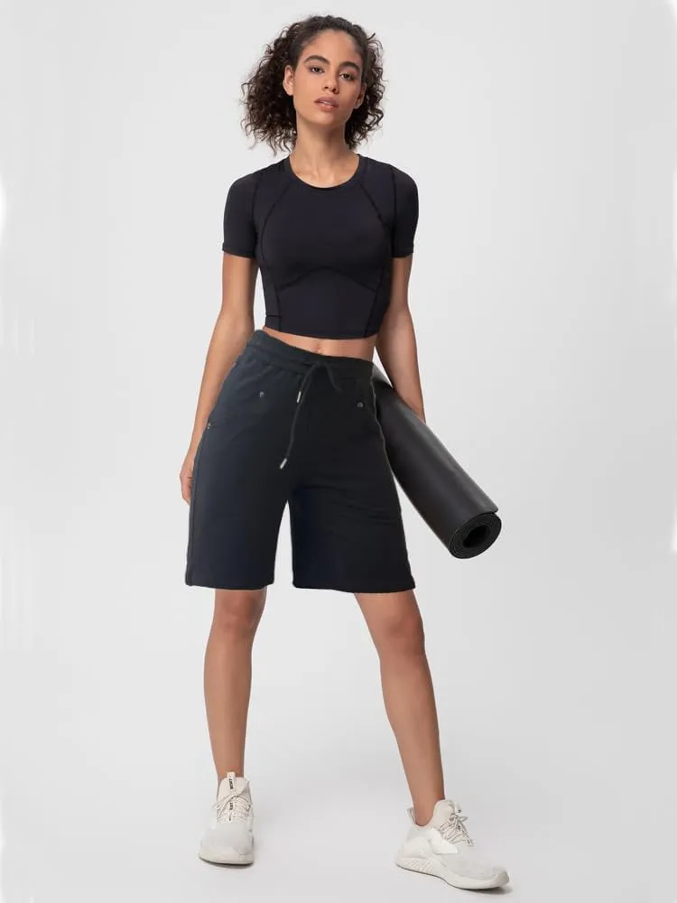 Womens Cotton Sweat Shorts Casual Summer Loose Athletic Short Drawstring Waist Lounge Running Shorts with 3 Pockets