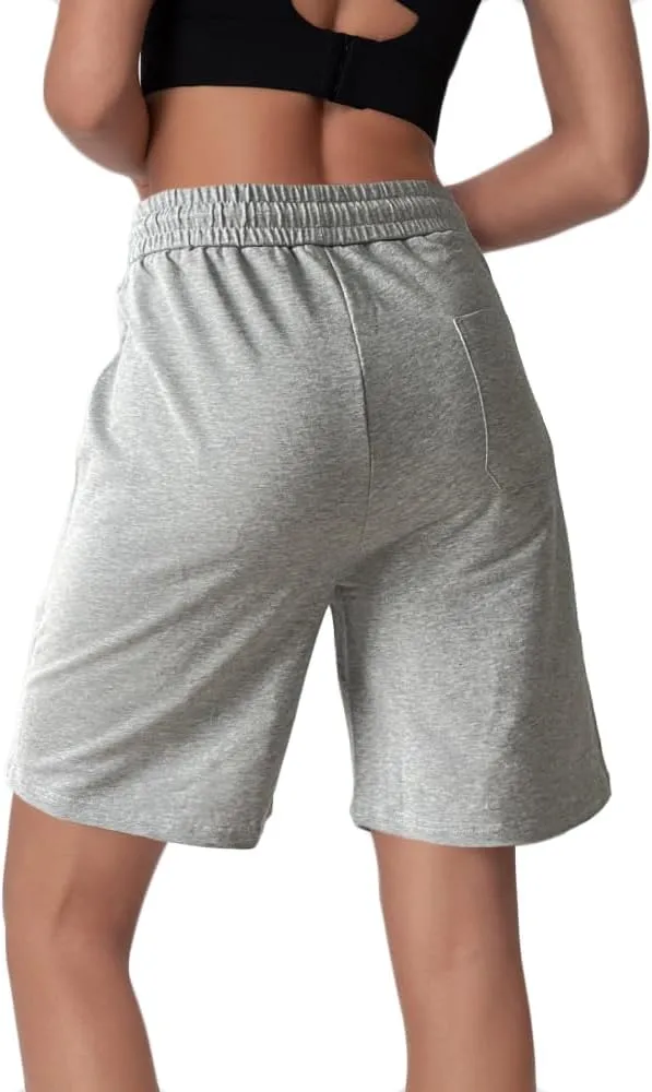 Womens Cotton Sweat Shorts Casual Summer Loose Athletic Short Drawstring Waist Lounge Running Shorts with 3 Pockets