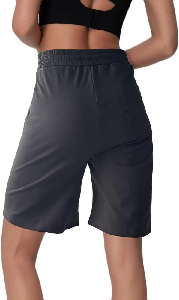 Womens Cotton Sweat Shorts Casual Summer Loose Athletic Short Drawstring Waist Lounge Running Shorts with 3 Pockets