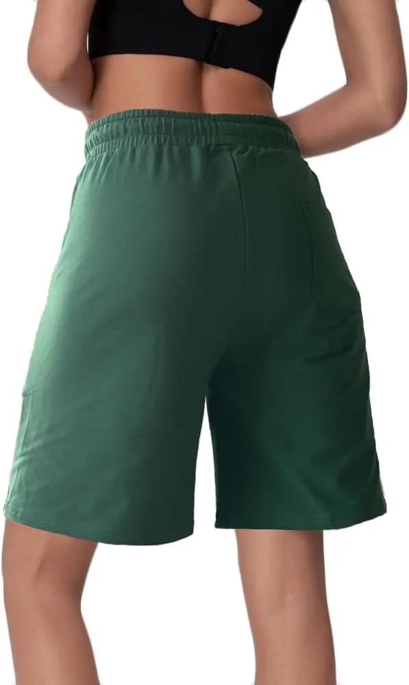 Womens Cotton Sweat Shorts Casual Summer Loose Athletic Short Drawstring Waist Lounge Running Shorts with 3 Pockets