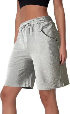 Womens Cotton Sweat Shorts Casual Summer Loose Athletic Short Drawstring Waist Lounge Running Shorts with 3 Pockets