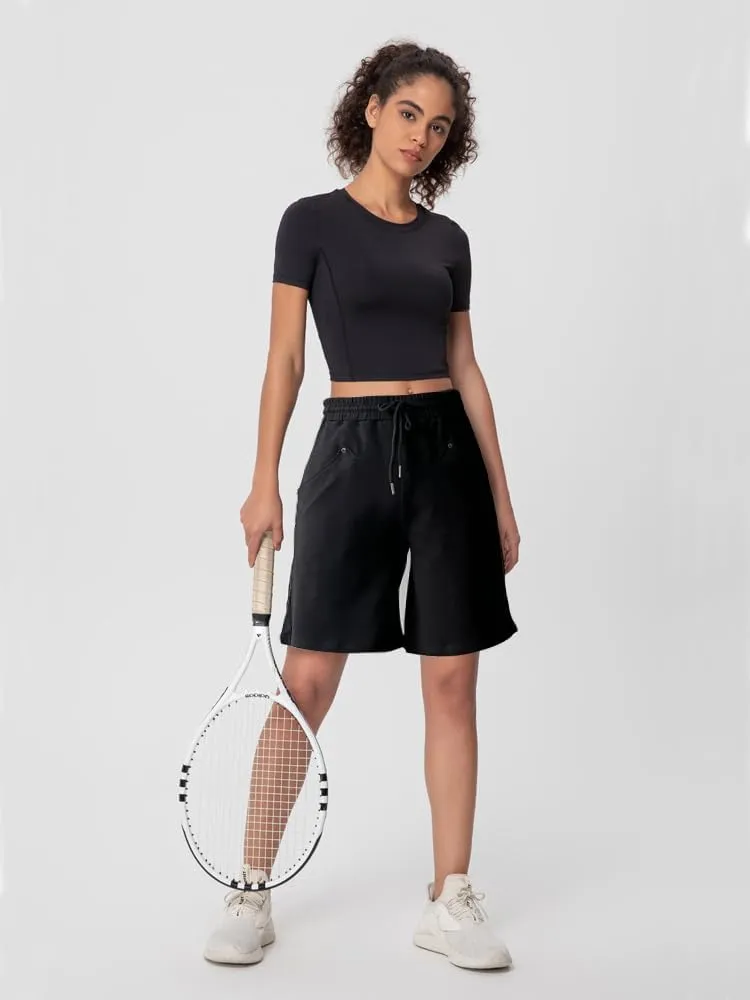 Womens Cotton Sweat Shorts Casual Summer Loose Athletic Short Drawstring Waist Lounge Running Shorts with 3 Pockets
