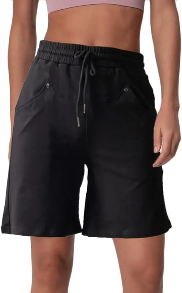 Womens Cotton Sweat Shorts Casual Summer Loose Athletic Short Drawstring Waist Lounge Running Shorts with 3 Pockets
