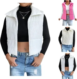 Womens Crop Puffer Vest Lightweight High Stand Collar Sleeveless Zip Up Padded Gilet Winter Warm Quilted Coat Outwear