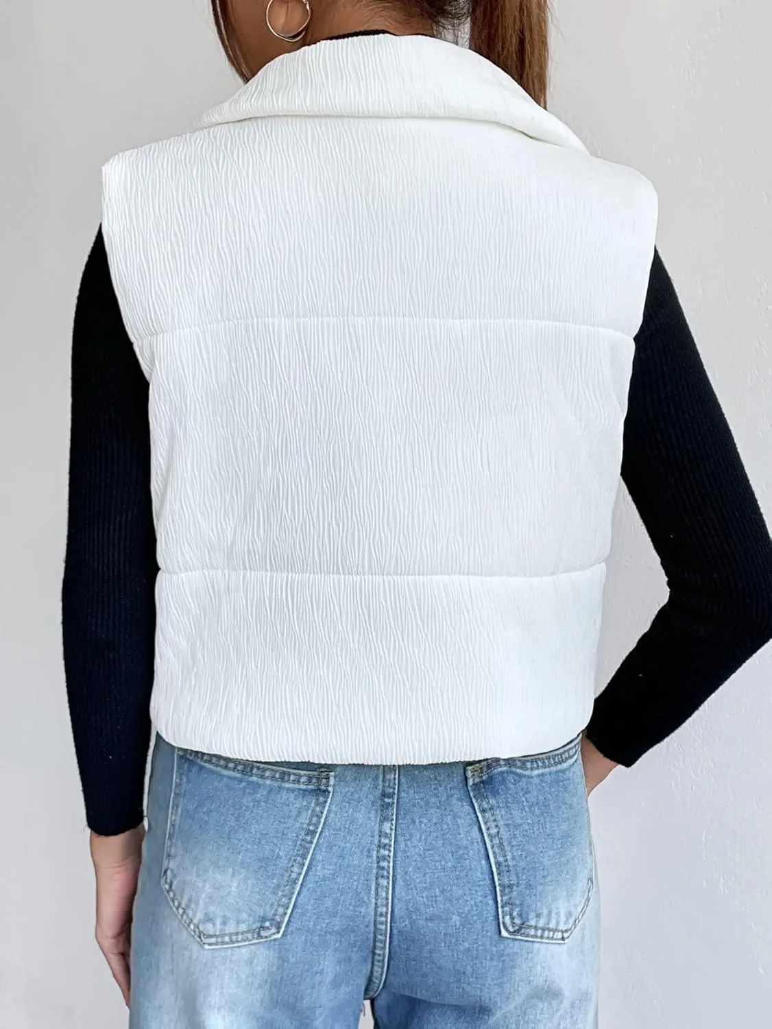 Womens Crop Puffer Vest Lightweight High Stand Collar Sleeveless Zip Up Padded Gilet Winter Warm Quilted Coat Outwear