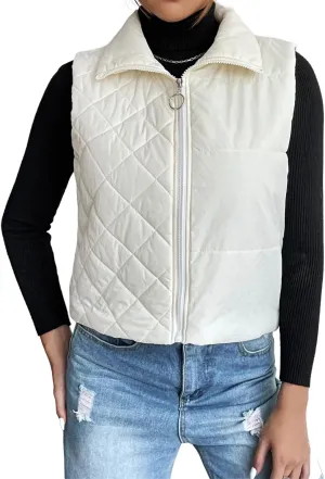 Womens Crop Puffer Vest Lightweight High Stand Collar Sleeveless Zip Up Padded Gilet Winter Warm Quilted Coat Outwear