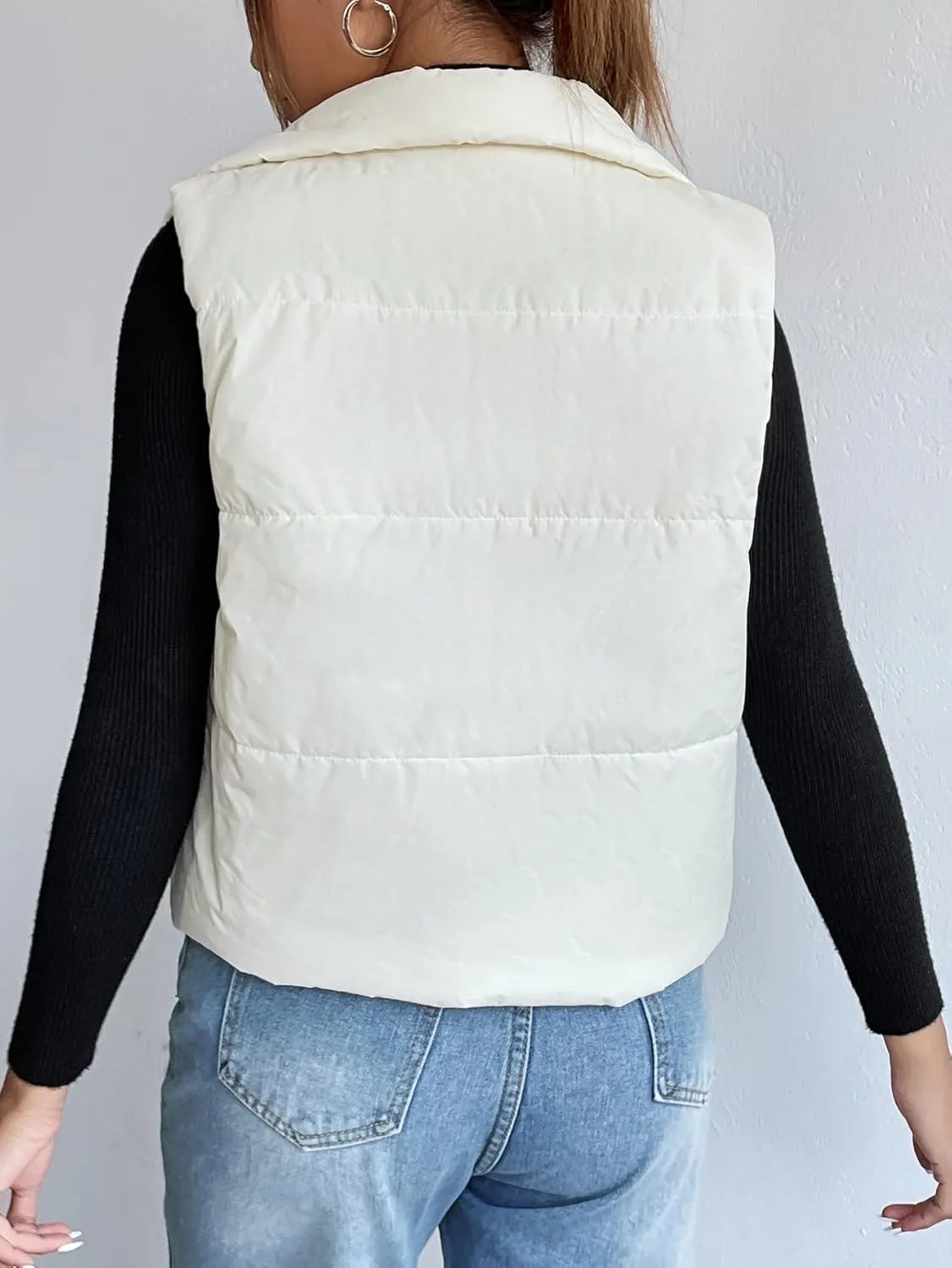 Womens Crop Puffer Vest Lightweight High Stand Collar Sleeveless Zip Up Padded Gilet Winter Warm Quilted Coat Outwear