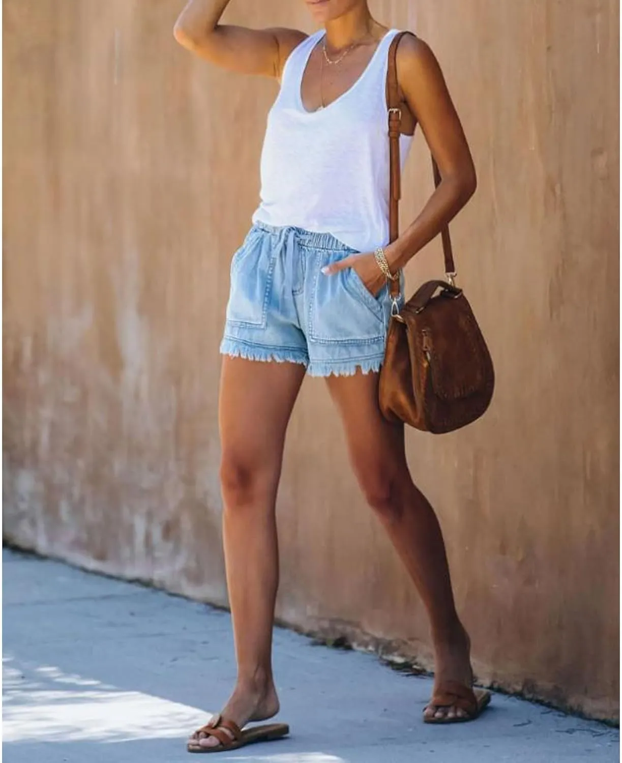 Women's Denim Shorts Drawstring Casual high Waisted Skinny
