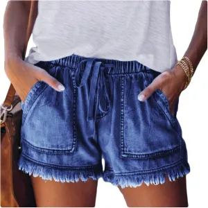 Women's Denim Shorts Drawstring Casual high Waisted Skinny
