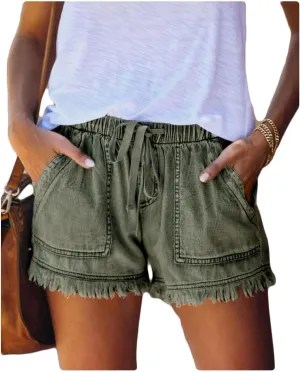 Women's Denim Shorts Drawstring Casual high Waisted Skinny