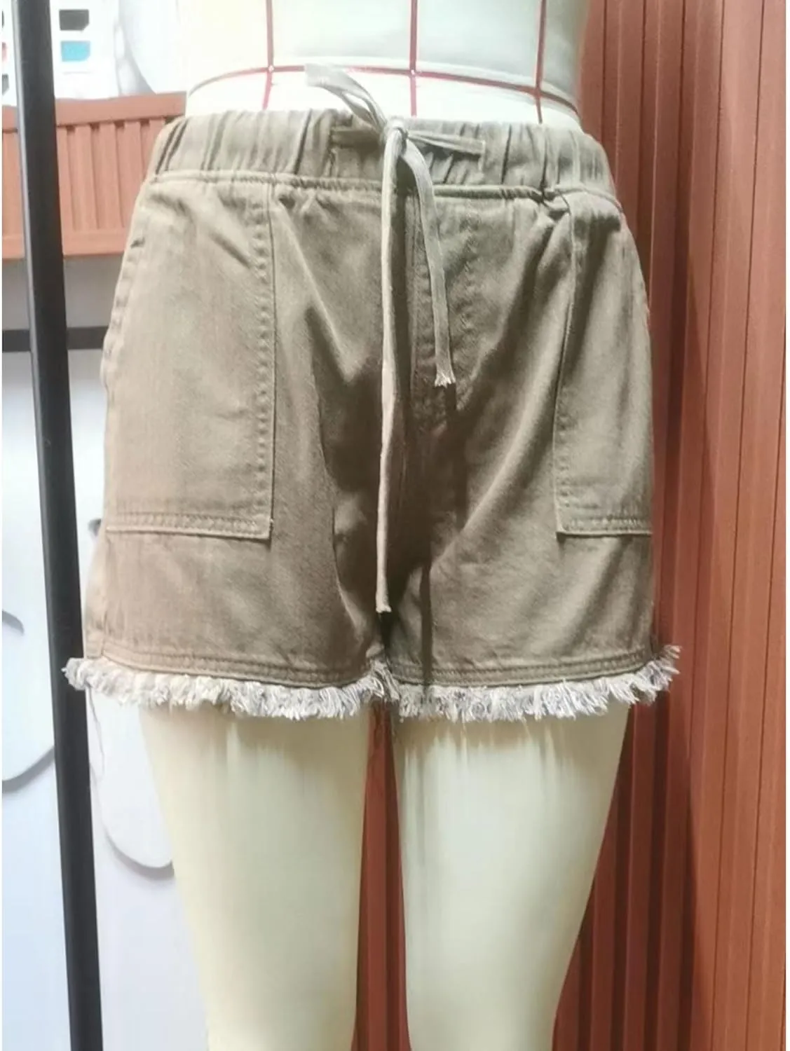 Women's Denim Shorts Drawstring Casual high Waisted Skinny