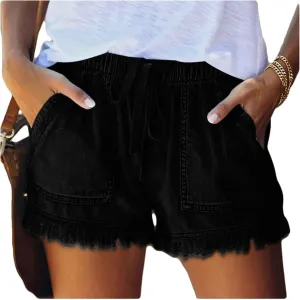 Women's Denim Shorts Drawstring Casual high Waisted Skinny