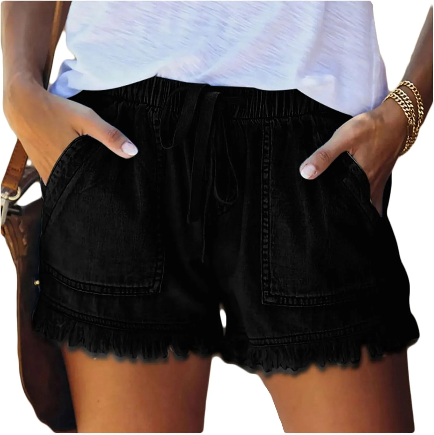 Women's Denim Shorts Drawstring Casual high Waisted Skinny