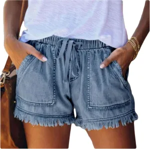 Women's Denim Shorts Drawstring Casual high Waisted Skinny