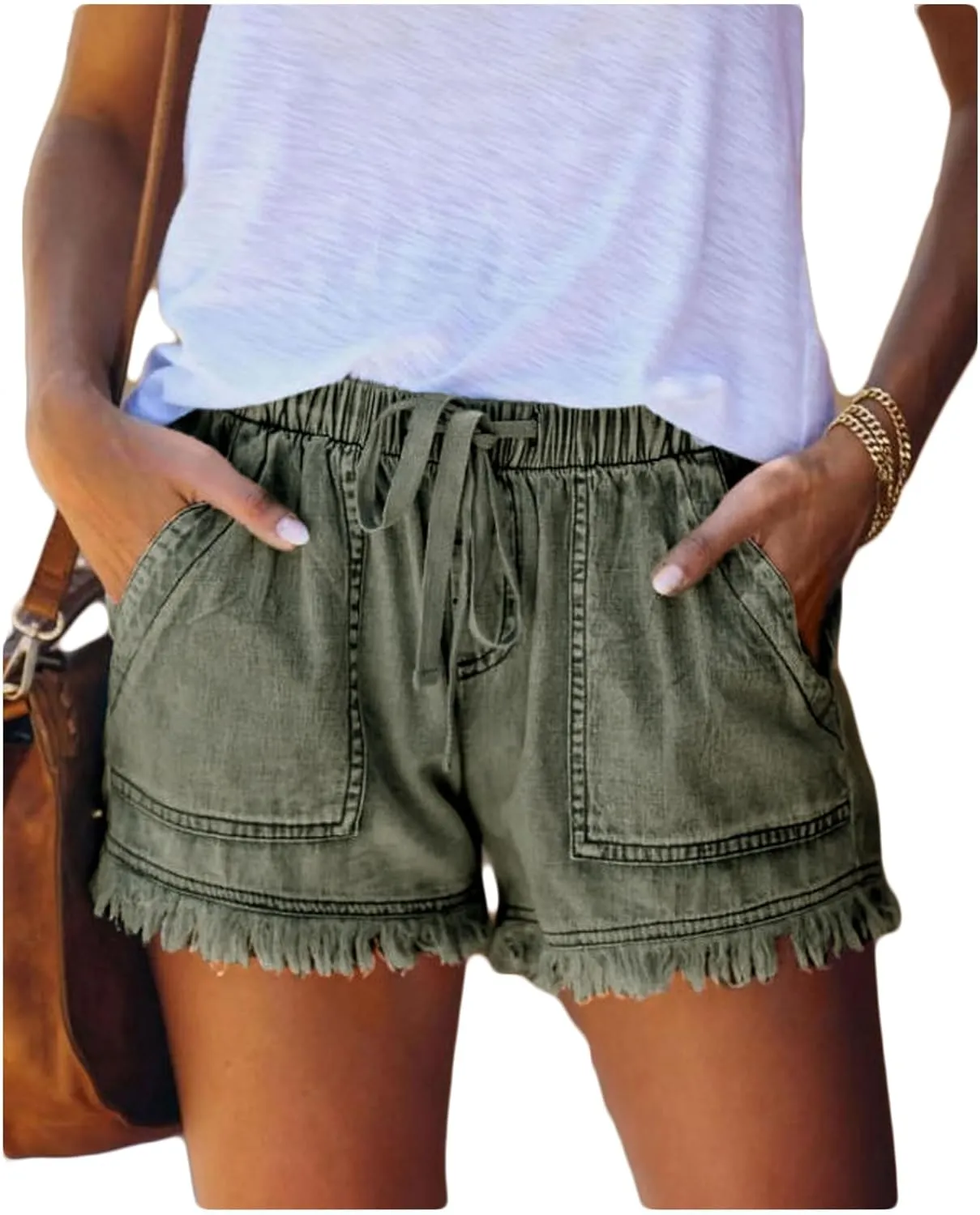 Women's Denim Shorts Drawstring Casual high Waisted Skinny
