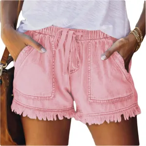 Women's Denim Shorts Drawstring Casual high Waisted Skinny