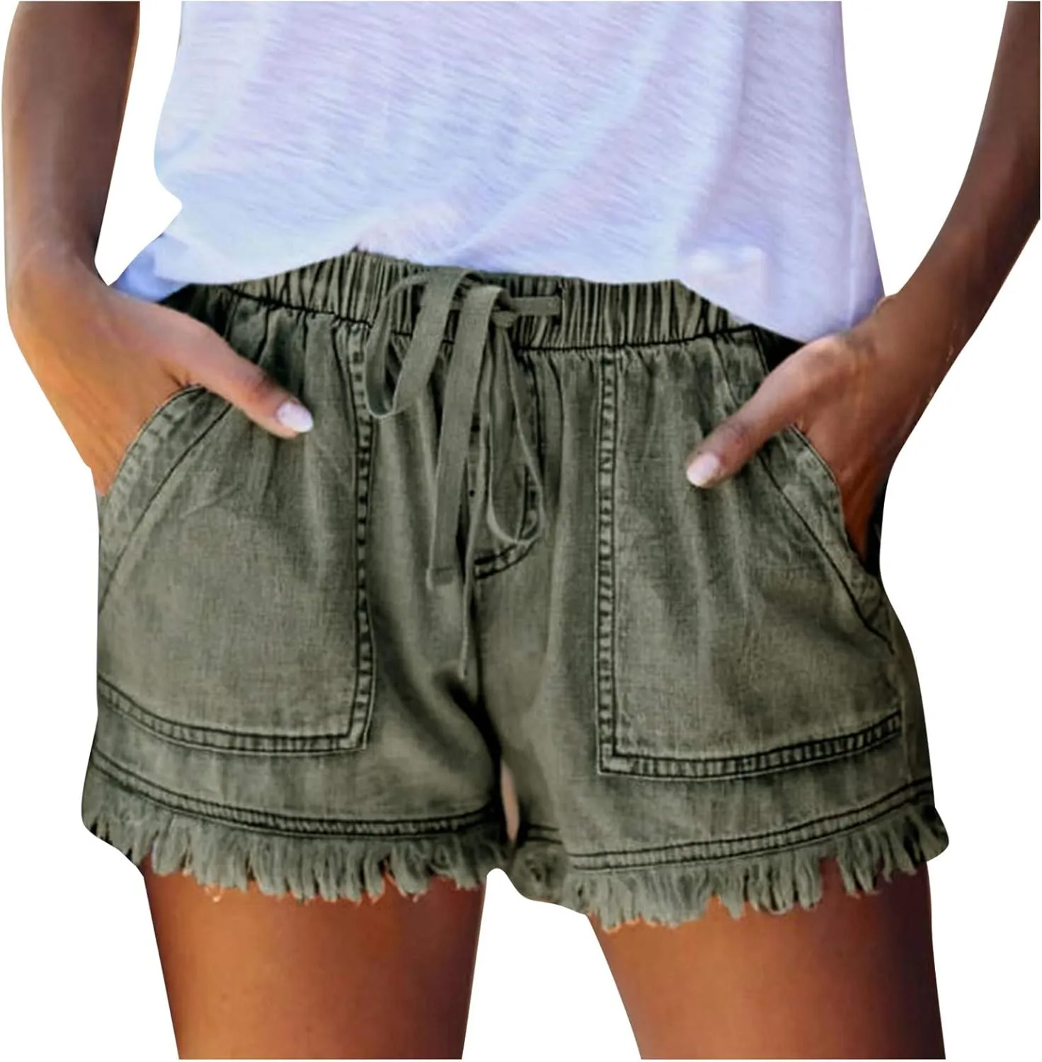 Women's Denim Shorts Elastic High Waisted Raw Hem Jean Shorts 2023 Summer Loose Fit Casual Stretch Hot Short with Pockets
