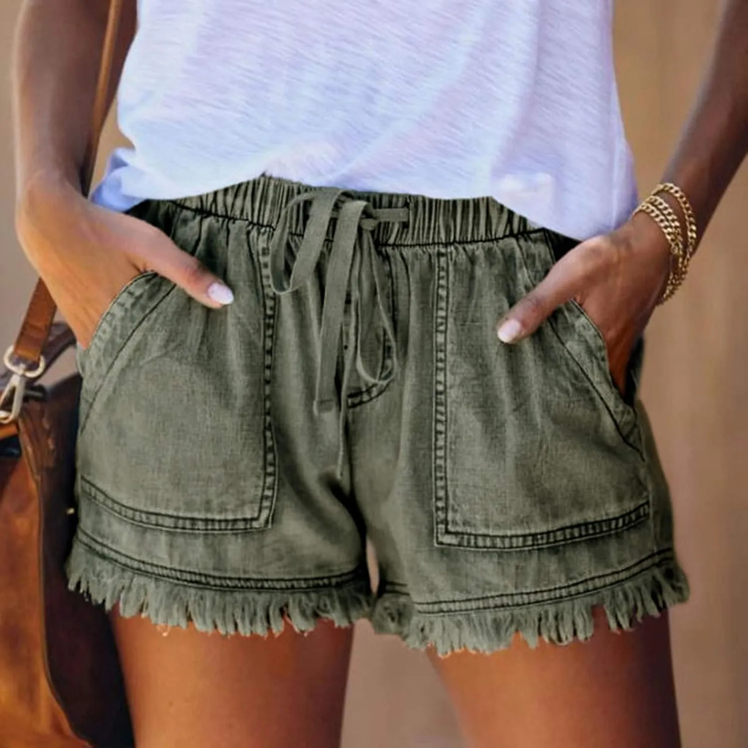 Women's Denim Shorts Elastic High Waisted Raw Hem Jean Shorts 2023 Summer Loose Fit Casual Stretch Hot Short with Pockets