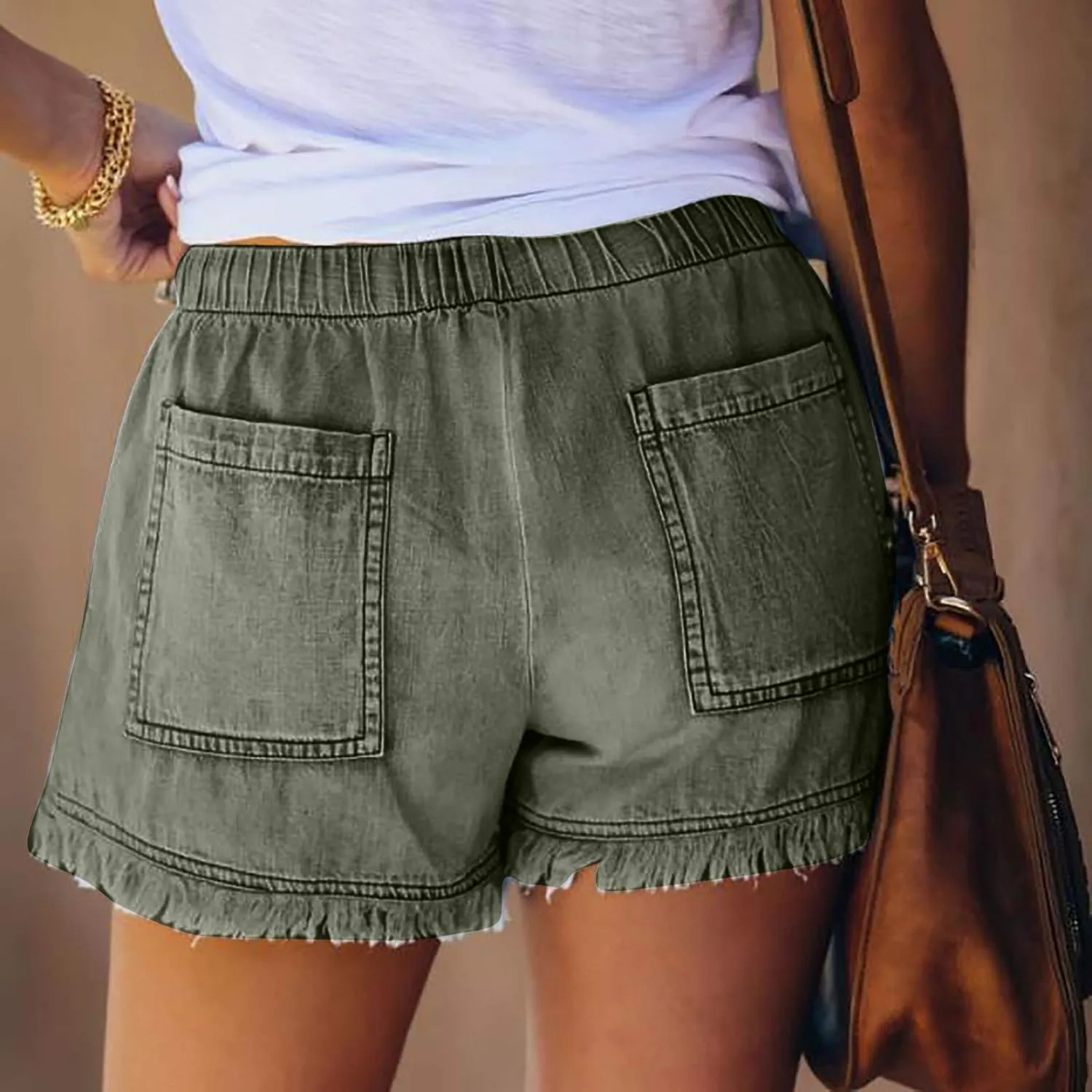 Women's Denim Shorts Elastic High Waisted Raw Hem Jean Shorts 2023 Summer Loose Fit Casual Stretch Hot Short with Pockets