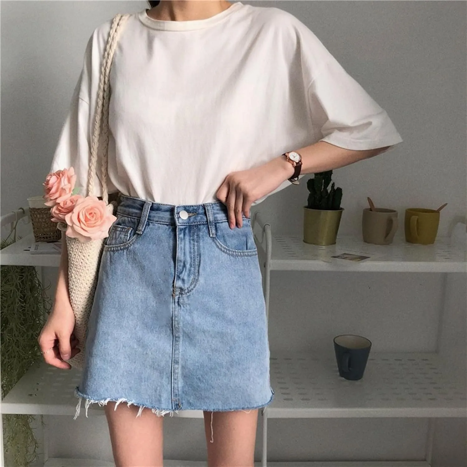 Women's Denim Shorts High Waisted Irregular Design A Line Skorts Shorts Wide Leg Slim Fit Baggy Jeans Shorts with Pockets