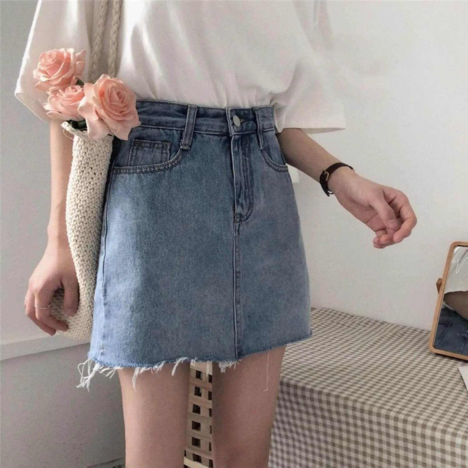 Women's Denim Shorts High Waisted Irregular Design A Line Skorts Shorts Wide Leg Slim Fit Baggy Jeans Shorts with Pockets