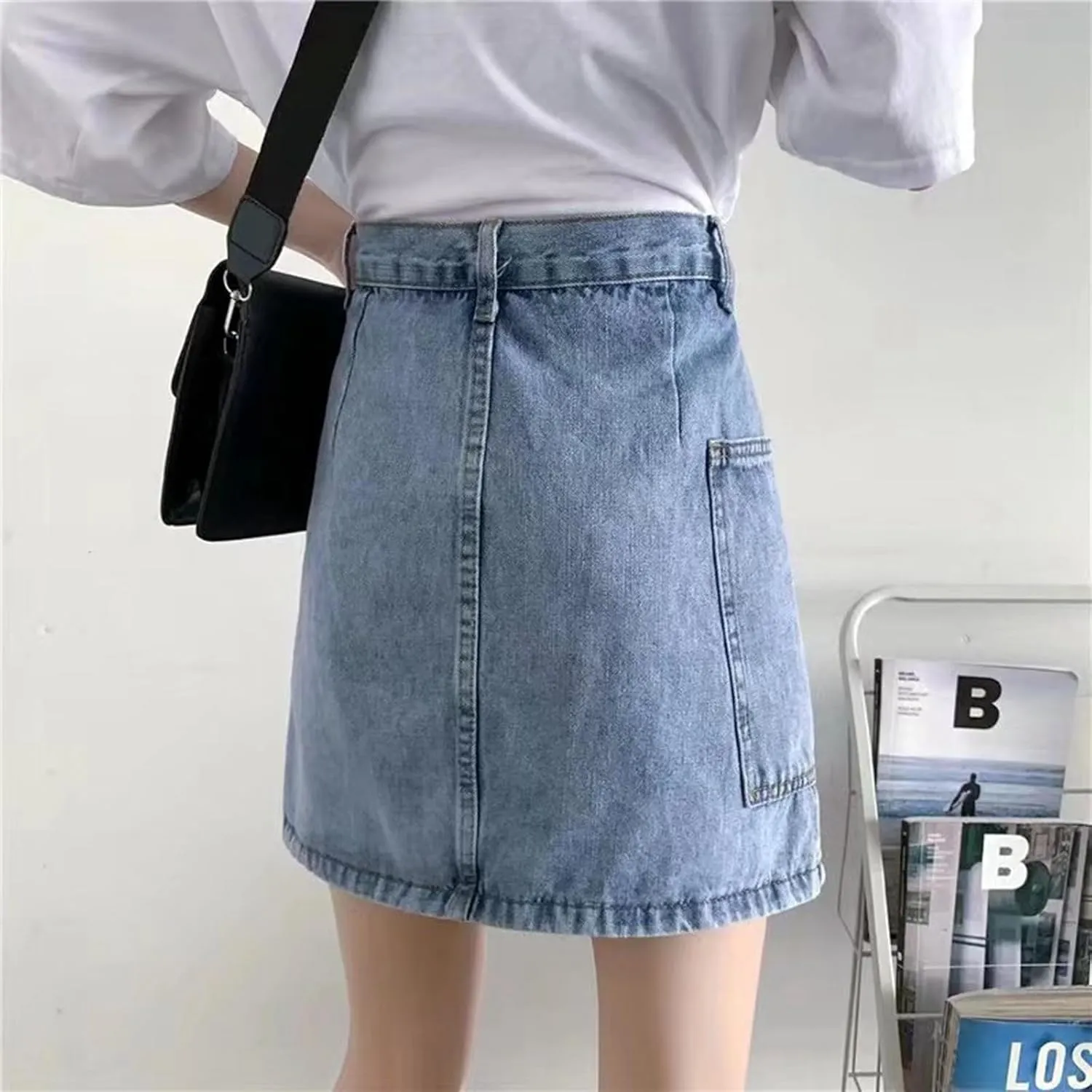 Women's Denim Shorts High Waisted Irregular Design A Line Skorts Shorts Wide Leg Slim Fit Baggy Jeans Shorts with Pockets