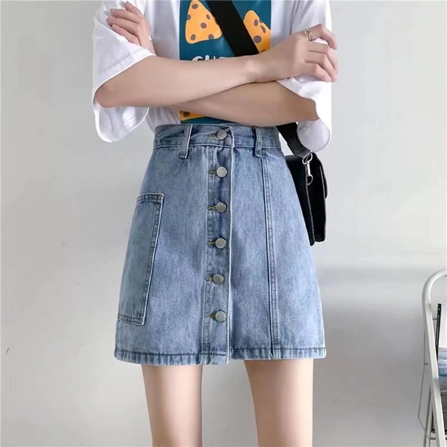 Women's Denim Shorts High Waisted Irregular Design A Line Skorts Shorts Wide Leg Slim Fit Baggy Jeans Shorts with Pockets