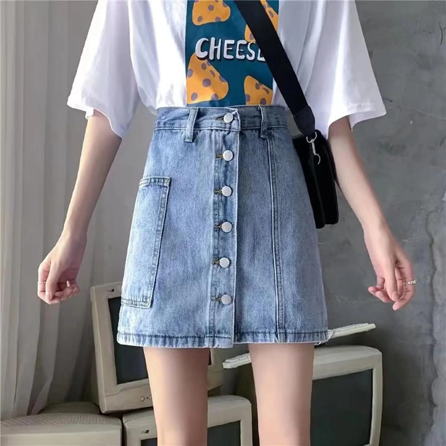 Women's Denim Shorts High Waisted Irregular Design A Line Skorts Shorts Wide Leg Slim Fit Baggy Jeans Shorts with Pockets
