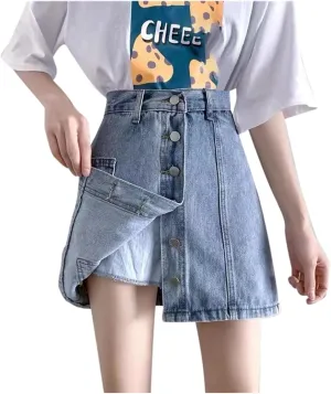 Women's Denim Shorts High Waisted Irregular Design A Line Skorts Shorts Wide Leg Slim Fit Baggy Jeans Shorts with Pockets