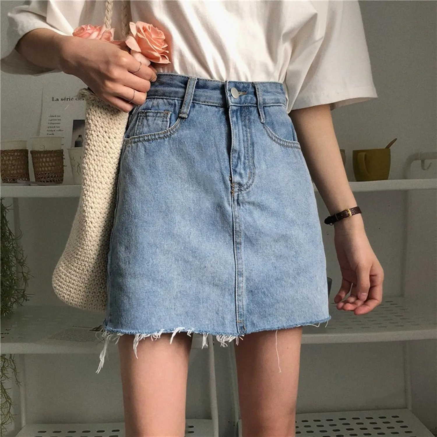 Women's Denim Shorts High Waisted Irregular Design A Line Skorts Shorts Wide Leg Slim Fit Baggy Jeans Shorts with Pockets