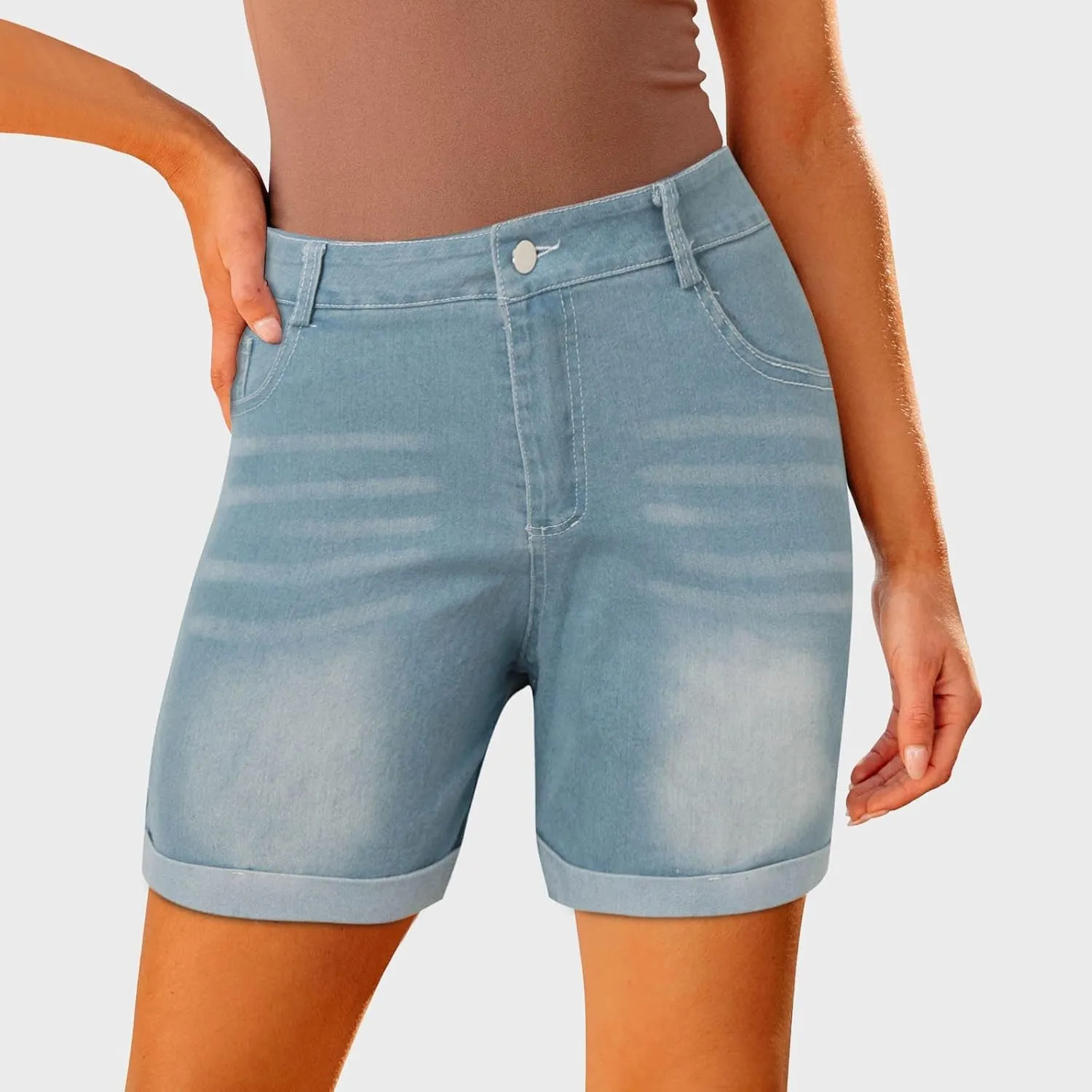 Women's Denim Shorts High Waisted Stretchy Casual Summer Cutoff Jean Shorts 2024 Trendy Folded Hem Hot Shorts