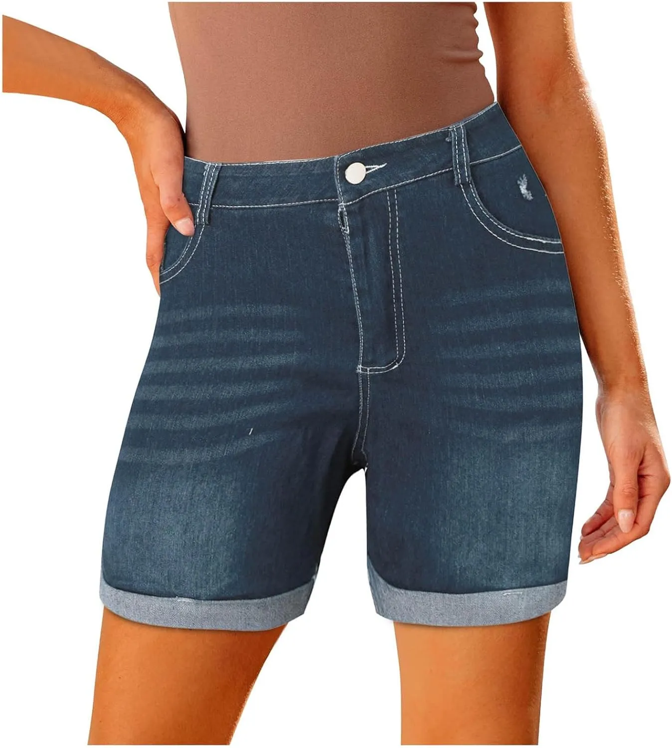 Women's Denim Shorts High Waisted Stretchy Casual Summer Cutoff Jean Shorts 2024 Trendy Folded Hem Hot Shorts
