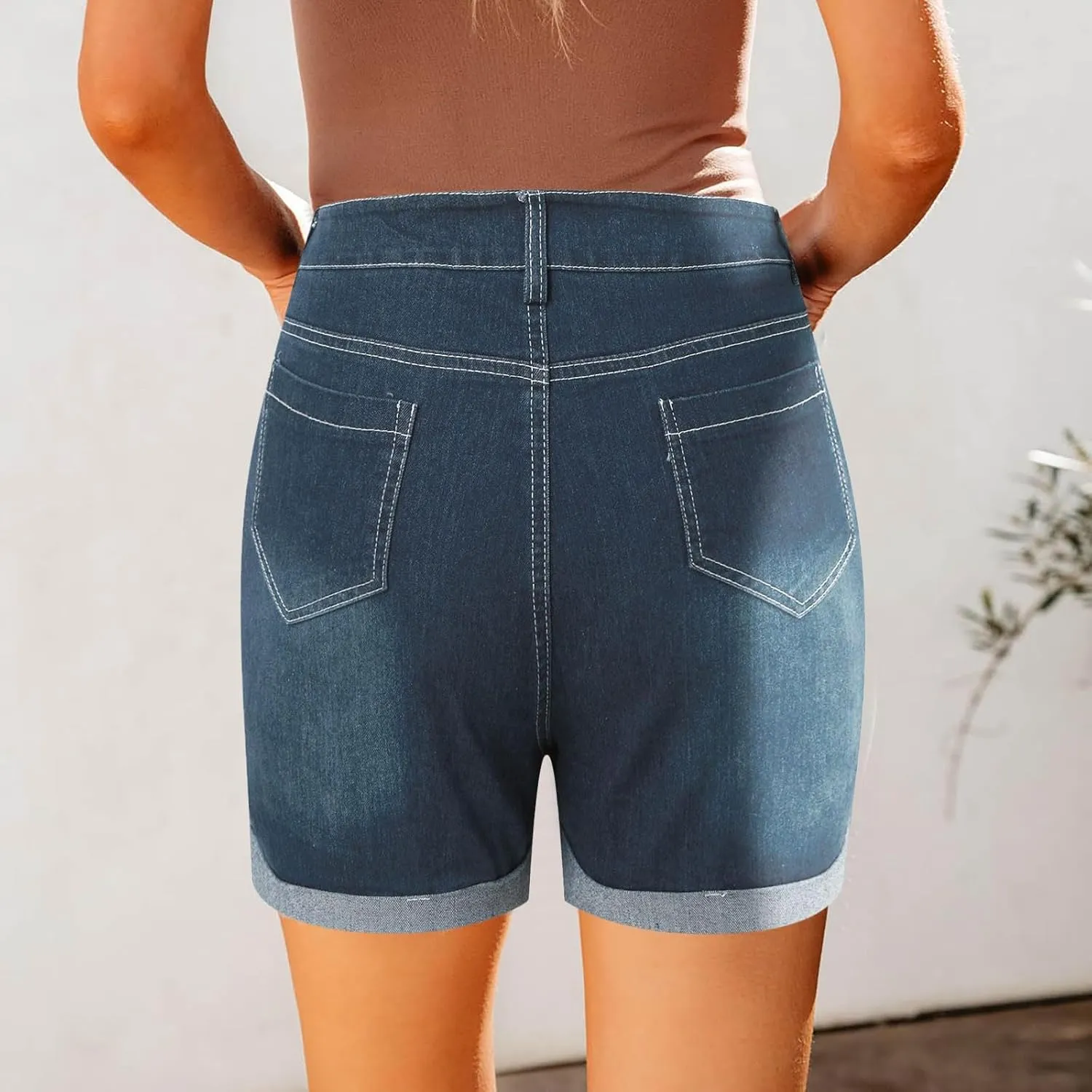 Women's Denim Shorts High Waisted Stretchy Casual Summer Cutoff Jean Shorts 2024 Trendy Folded Hem Hot Shorts