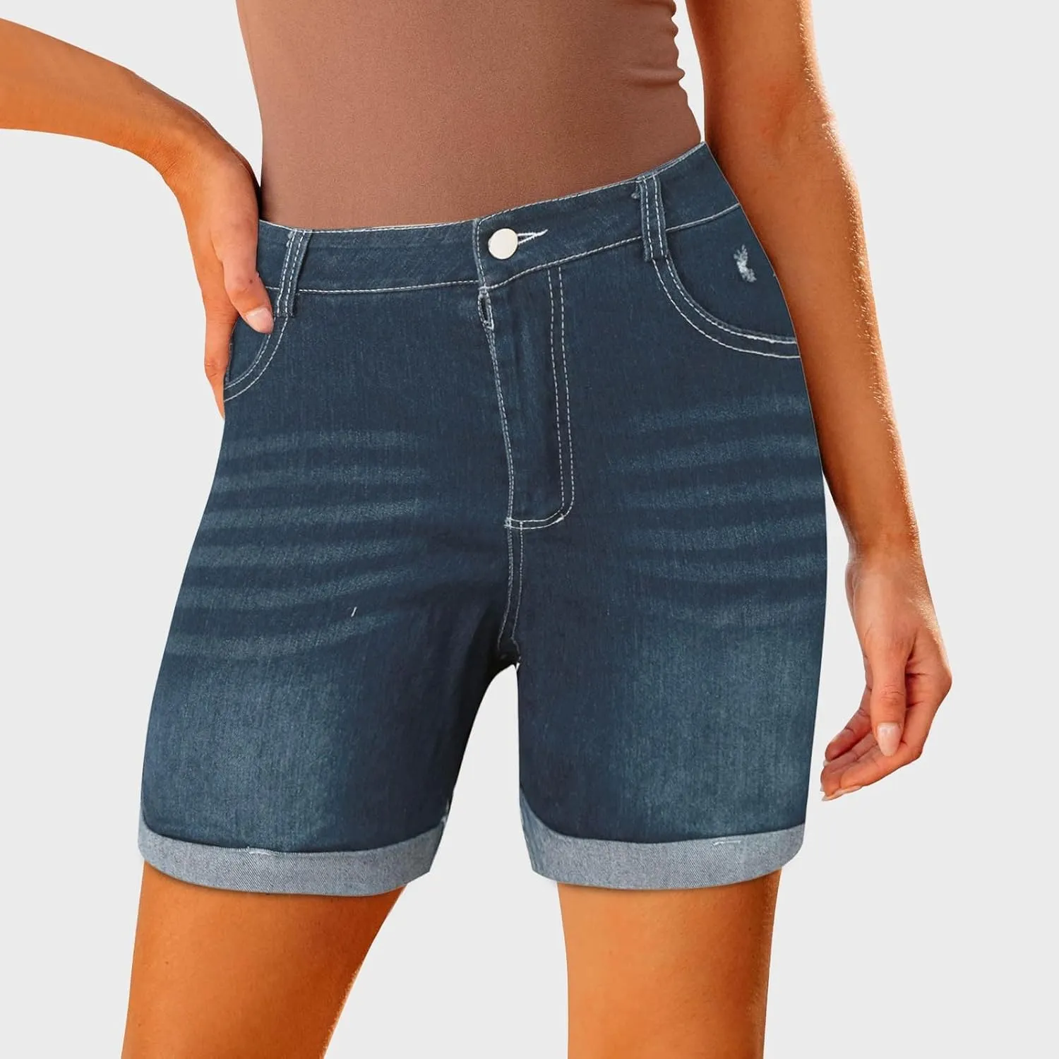 Women's Denim Shorts High Waisted Stretchy Casual Summer Cutoff Jean Shorts 2024 Trendy Folded Hem Hot Shorts