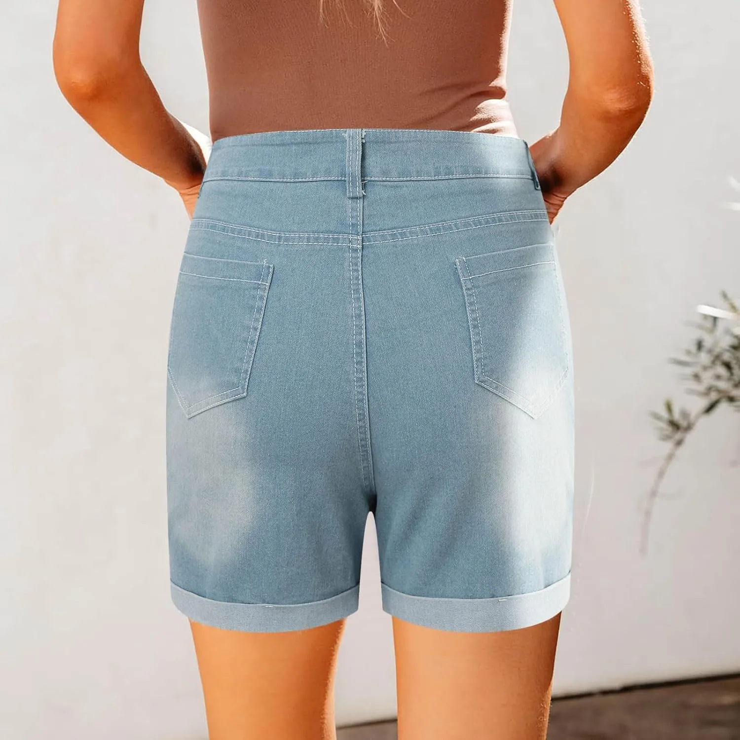 Women's Denim Shorts High Waisted Stretchy Casual Summer Cutoff Jean Shorts 2024 Trendy Folded Hem Hot Shorts