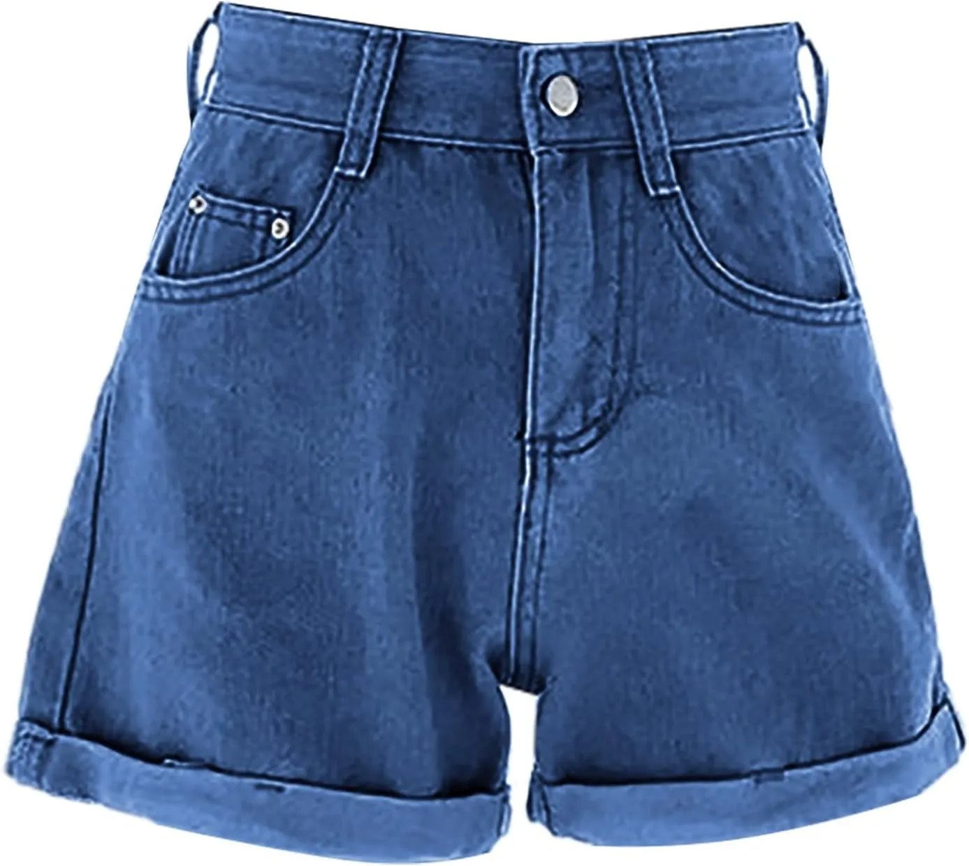 Womens Denim Shorts Stretchy High Waisted Summer Beach Jean Shorts Trendy Folded Hem Casual Loose Fit Short Jeans