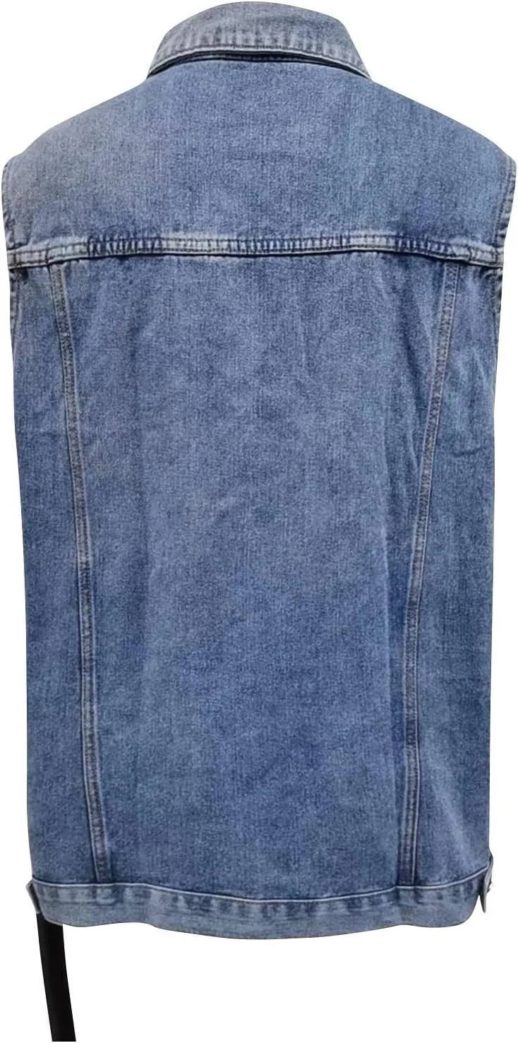 Women's Denim Vest Jacket Classic Oversized Boyfriend Sleeveless Button Down Jean Waistcoat Outerwear